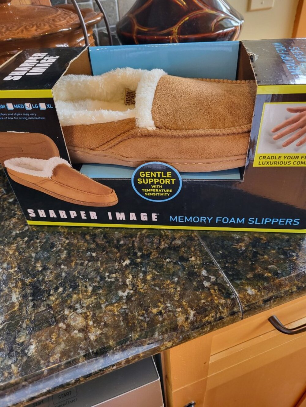 NIB Sharper Image Memory Foam Slippers Unisex Size L other sizing in pic